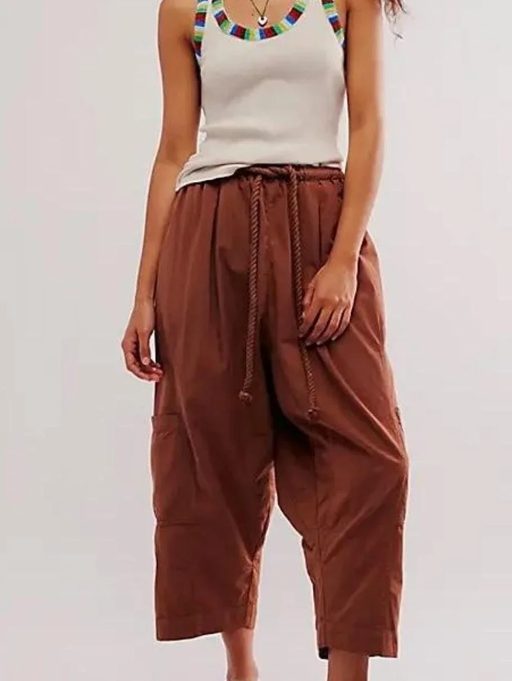 Free People Kalani Harem Pull-On Drawstring Pants in Brown XS (Run Large) - Picture 1 of 8